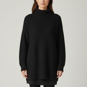 Longline Black Mock Neck Sweater With Pockets